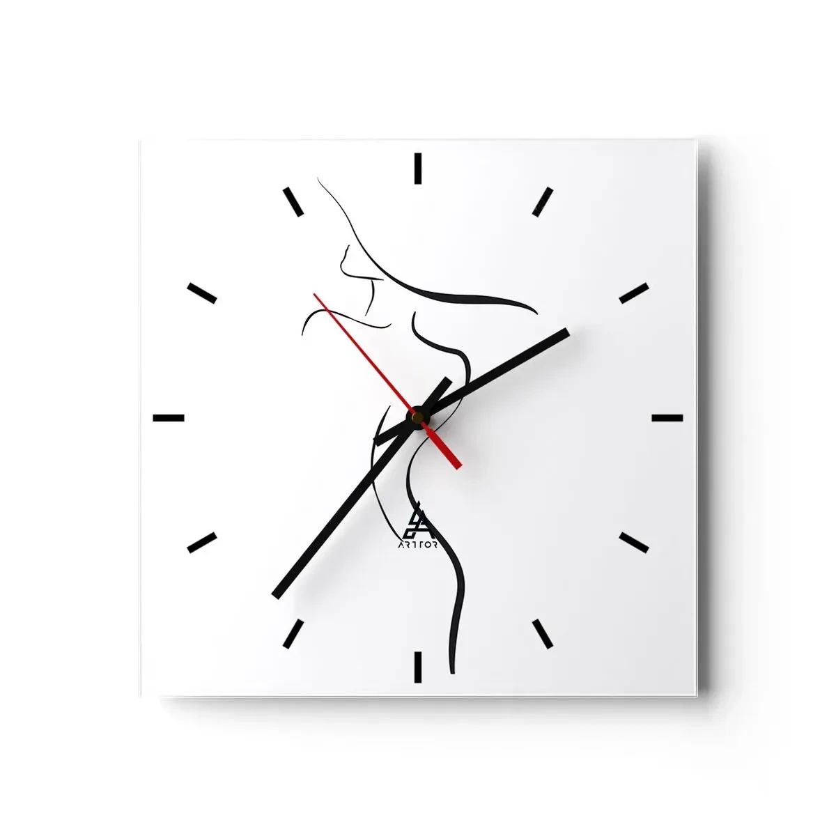 Wanduhr - Glasuhr - Minimalistischer Umriss einer weiblichen Silhouette auf weißem Hintergrund - 30x30cm - Flüchtig wie eine Welle - Moderne Wanddekoration für Wohnzimmer und Schlafzimmer ARTTOR