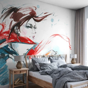 Fototapete Premium Canvas - Mit mir stimmt was nicht - Frau, Telefon, Mode - 250x175 cm