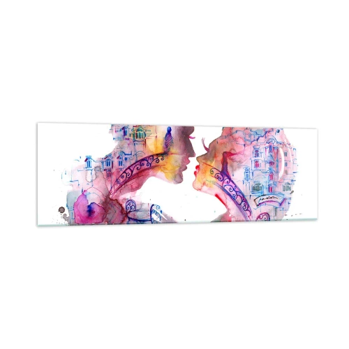 Glasbild - Bild auf glas - Ein romantisches Aquarell, das die Silhouetten von Liebenden darstellt - 160x50cm - Die geheime Seufzerbrücke - Moderne Wanddekoration für Wohnzimmer und Schlafzimmer ARTTOR