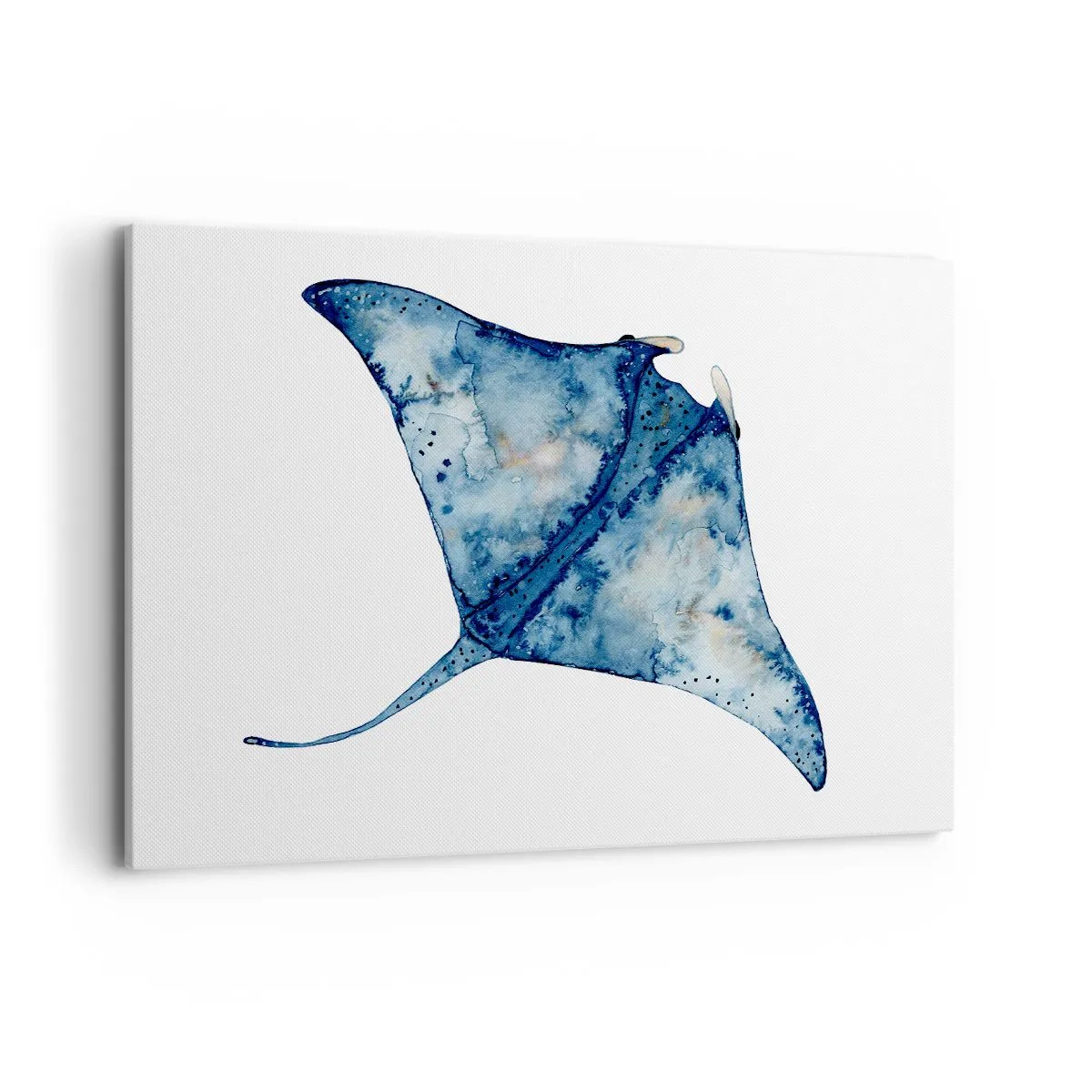 Bild auf Leinwand - Leinwandbild - Blauer Stachelrochen im Aquarellstil auf weißem Hintergrund - 120x80cm - Leben im Blau - Moderne Wanddekoration für Wohnzimmer und Schlafzimmer ARTTOR