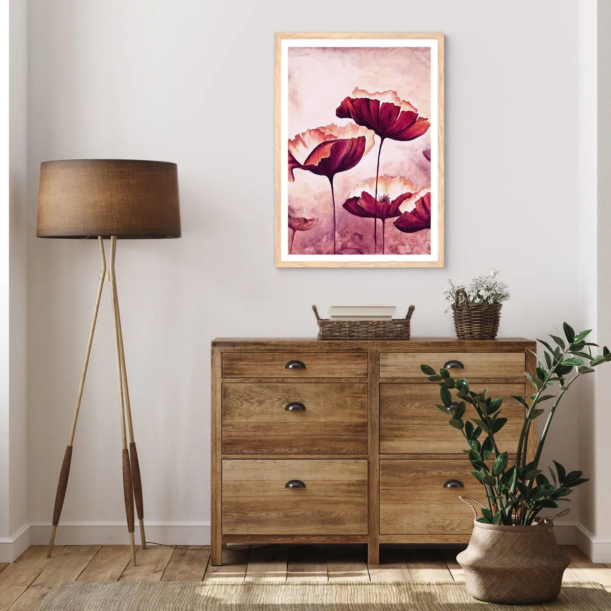 Poster in einem Rahmen aus heller Eiche - Rotes und weißes Blütenblatt - 30x40 cm