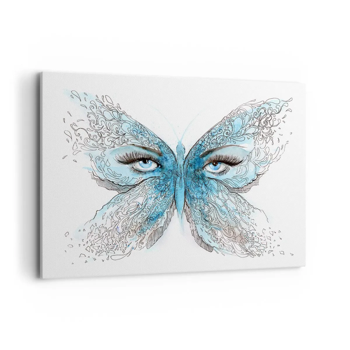 Bild auf Leinwand - Leinwandbild - Künstlerisches Aquarell eines Schmetterlings mit blauen Augen - 100x70cm - Eros Blaumeise - Moderne Wanddekoration für Wohnzimmer und Schlafzimmer ARTTOR