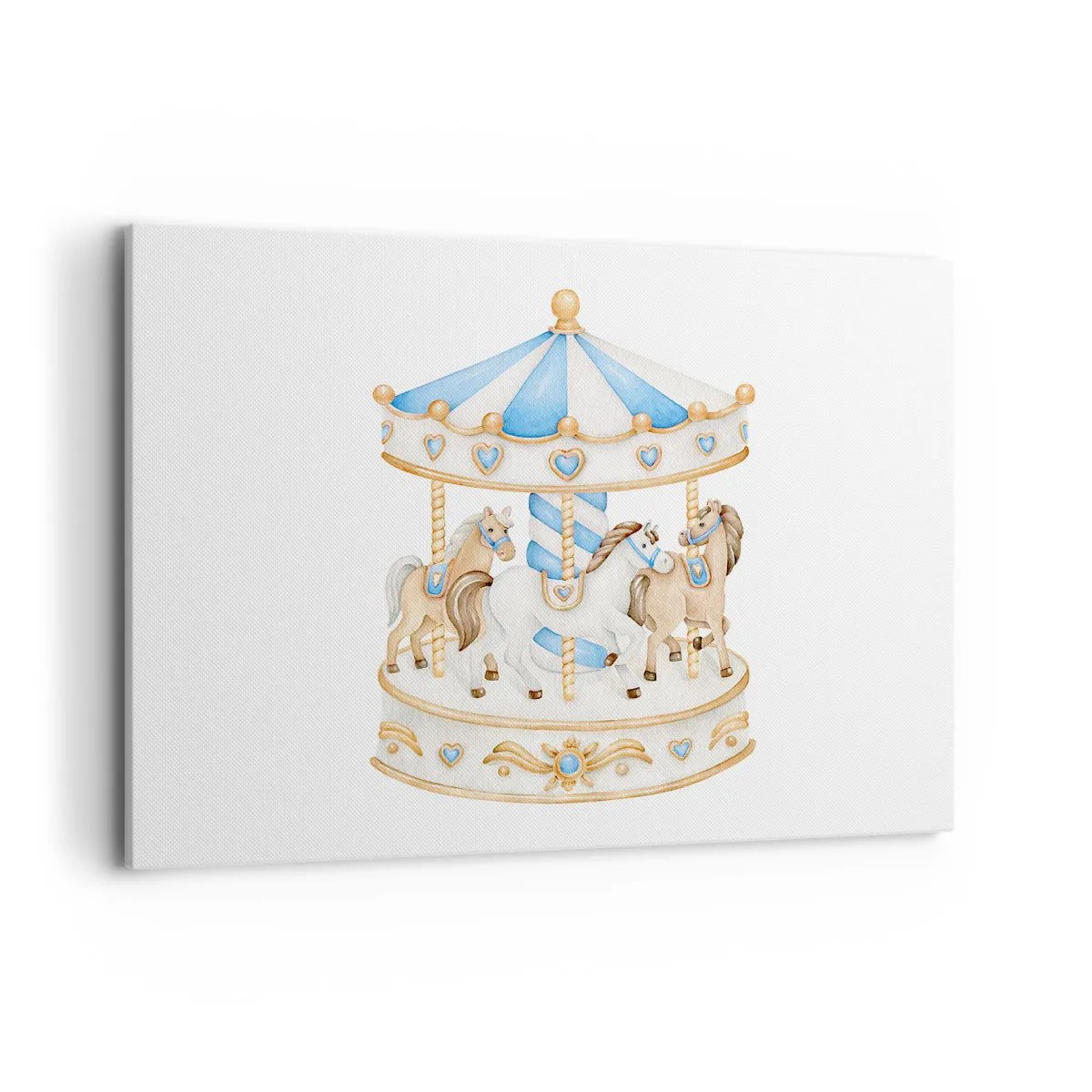 Bild auf Leinwand - Leinwandbild - Ein Karussell in Pastellfarben auf weißem Hintergrund - 100x70cm - Süße Kindheit - Moderne Wanddekoration für Wohnzimmer und Schlafzimmer ARTTOR