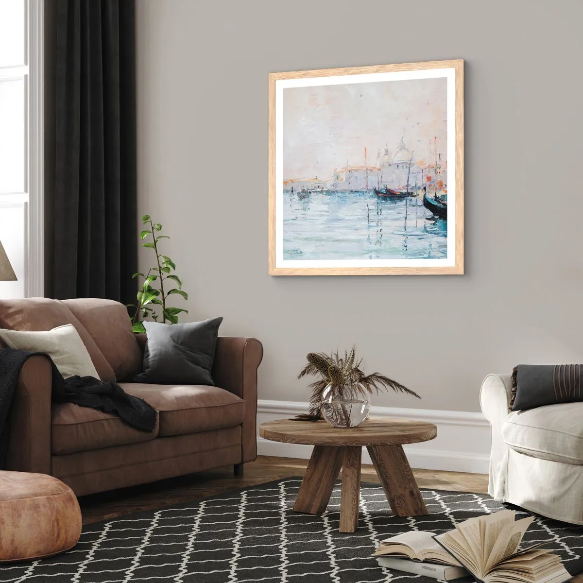 Poster in einem Rahmen aus heller Eiche - Hinter dem Wasser, hinter dem Nebel - 40x40 cm