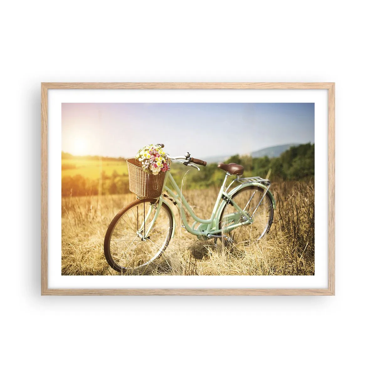Poster in einem Rahmen aus heller Eiche - Ich bleibe eine Weile hier - 70x50 cm