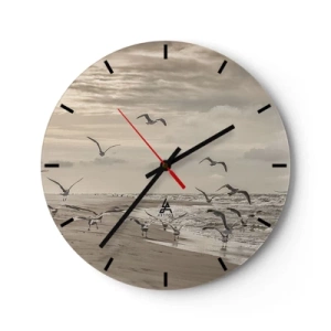 Wanduhr - Glasuhr - Möwen schweben morgens über der Küste - 30x30cm - Meeresrauschen, Vogelgesang - Moderne Wanddekoration für Wohnzimmer, Küche und Schlafzimmer ARTTOR
