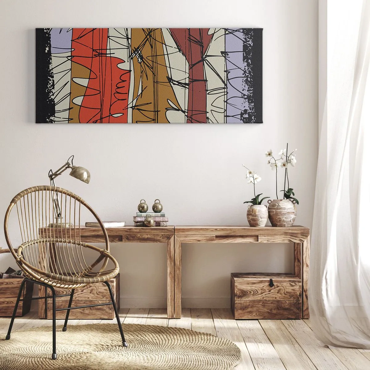 Bild auf Leinwand - Leinwandbild - Abstrakte Komposition in intensiven Farben - 160x50cm - Spontane Komposition - Moderne Wanddekoration für Wohnzimmer und Schlafzimmer ARTTOR
