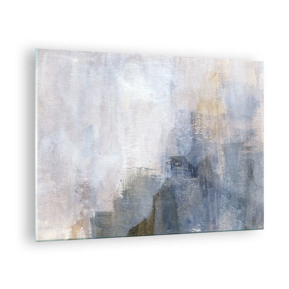 Glasbild - Bild auf glas - Eine abstrakte Komposition in kühlen Blau- und Beigetönen. - 70x50cm - Farbtöne und Akkorde - Moderne Wanddekoration für Wohnzimmer und Schlafzimmer ARTTOR
