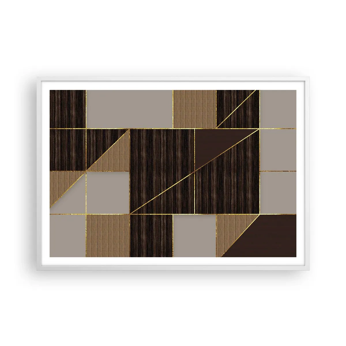 Poster in einem weißen Rahmen - Ein Mosaik aus Braun und Gold - 100x70 cm