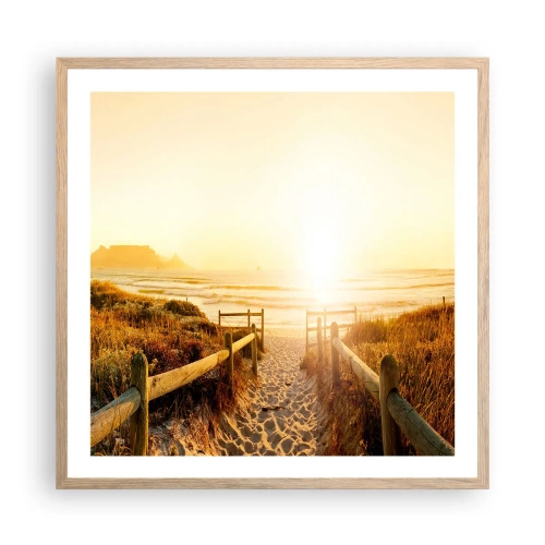 Poster in einem Rahmen aus heller Eiche - Über die Düne, der Sonne entgegen - 60x60 cm