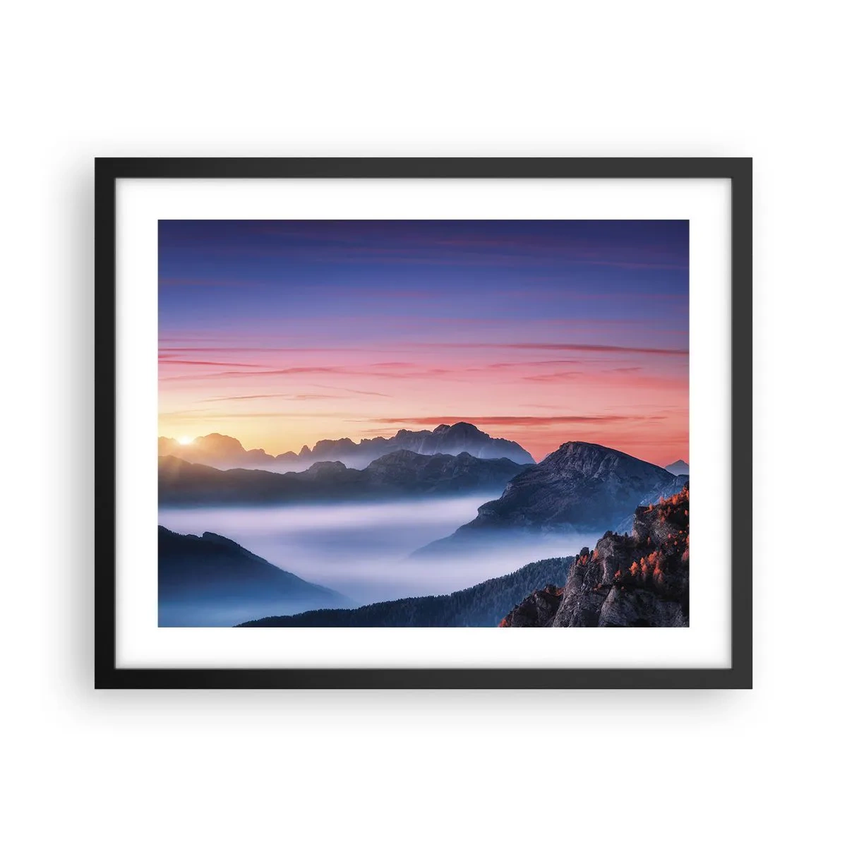 Poster in einem schwarzem Rahmen - Über die Täler - 50x40 cm