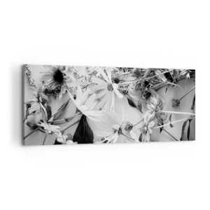 Bild auf Leinwand - Leinwandbild - Schwarz-weiße Blumenarrangements in dezentem Kunststil - 120x50cm - Kein Blumenstrauß - Moderne Wanddekoration für Wohnzimmer und Schlafzimmer ARTTOR