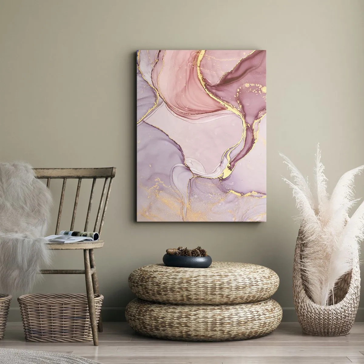 Bild auf Leinwand - Leinwandbild - Zarte abstrakte Muster in Rosa- und Goldtönen - 50x70cm - Eine Liebkosung der Farben - Moderne Wanddekoration für Wohnzimmer und Schlafzimmer ARTTOR