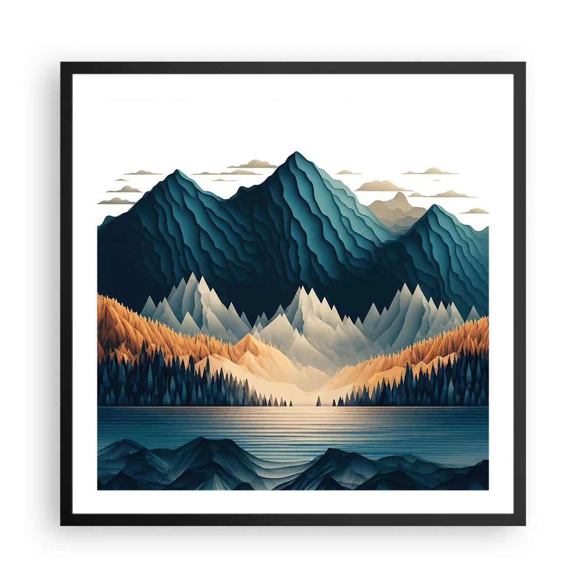 Poster in einem schwarzem Rahmen - Perfekte Berglandschaft - 60x60 cm