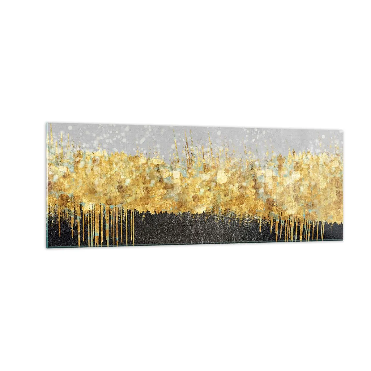 Glasbild - Bild auf glas - Abstrakte Komposition in Gold- und Schwarztönen - 140x50cm - Nach innen und nach oben - Moderne Wanddekoration für Wohnzimmer und Schlafzimmer ARTTOR