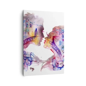 Bild auf Leinwand - Leinwandbild - Ein romantisches Aquarell, das die Silhouetten von Liebenden darstellt - 70x100cm - Die geheime Seufzerbrücke - Moderne Wanddekoration für Wohnzimmer und Schlafzimmer ARTTOR