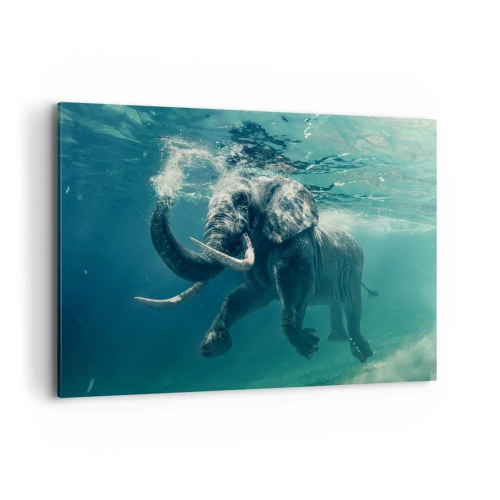 Bild auf Leinwand - Leinwandbild - Ein Elefant schwimmt unter Wasser in den türkisfarbenen Tiefen - 120x80cm - Jeder schwimmt gerne - Moderne Wanddekoration für Wohnzimmer und Schlafzimmer ARTTOR