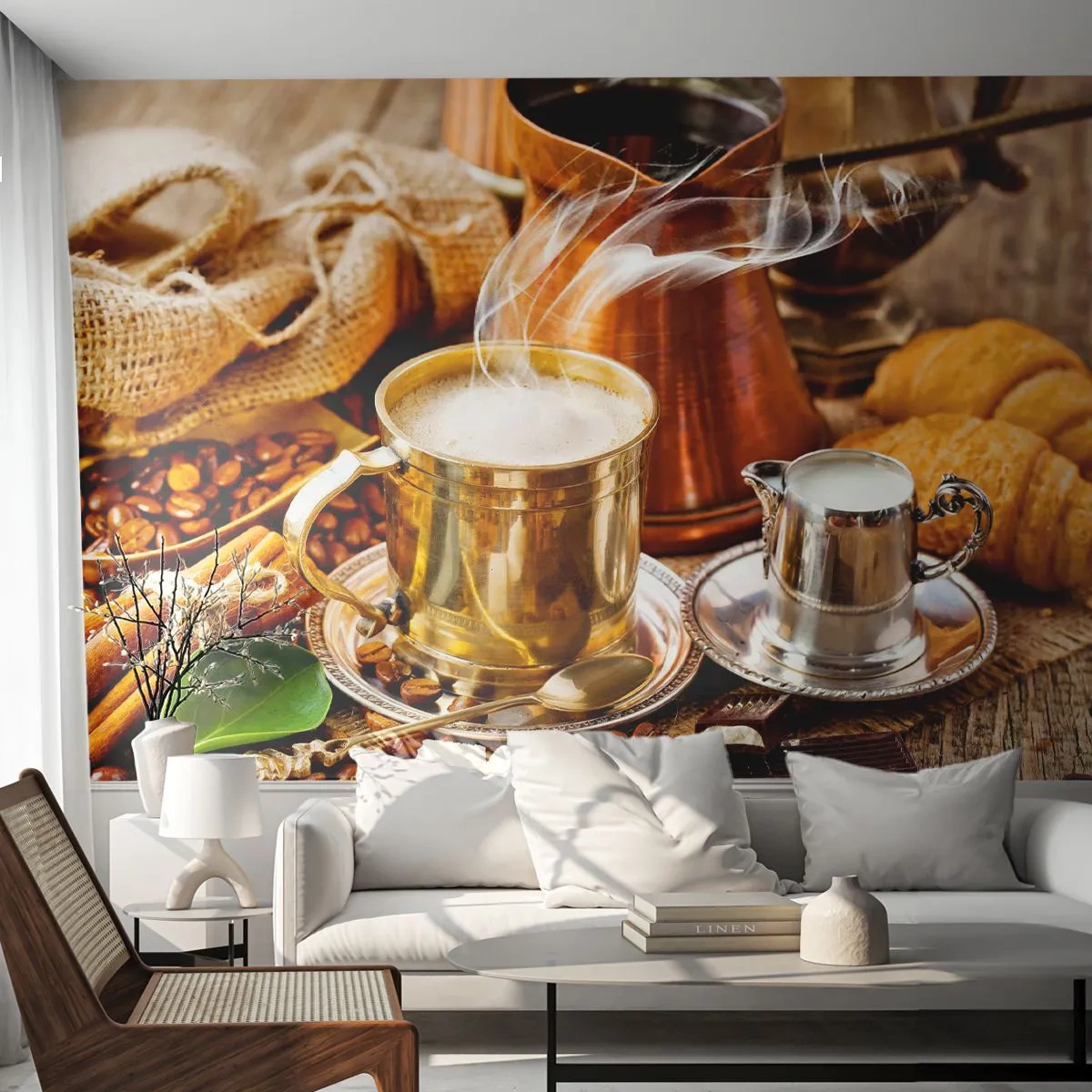 Fototapete Premium Sand - Schönen Tag noch! - Kaffee, Gastronomie, Küche - 100x70 cm