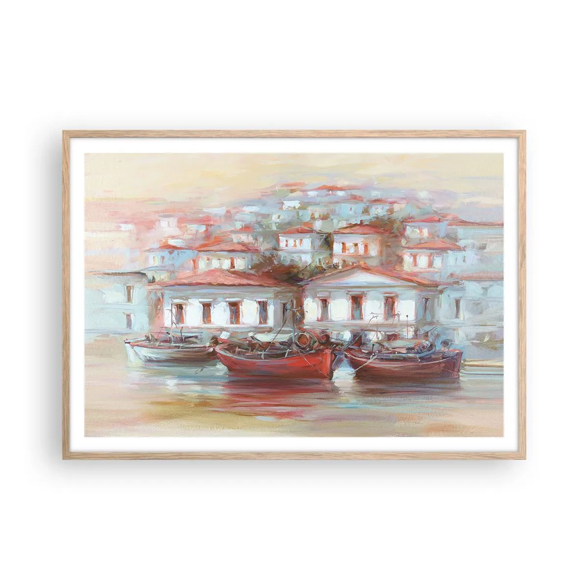 Poster in einem Rahmen aus heller Eiche - Glückliche Stadt - 100x70 cm