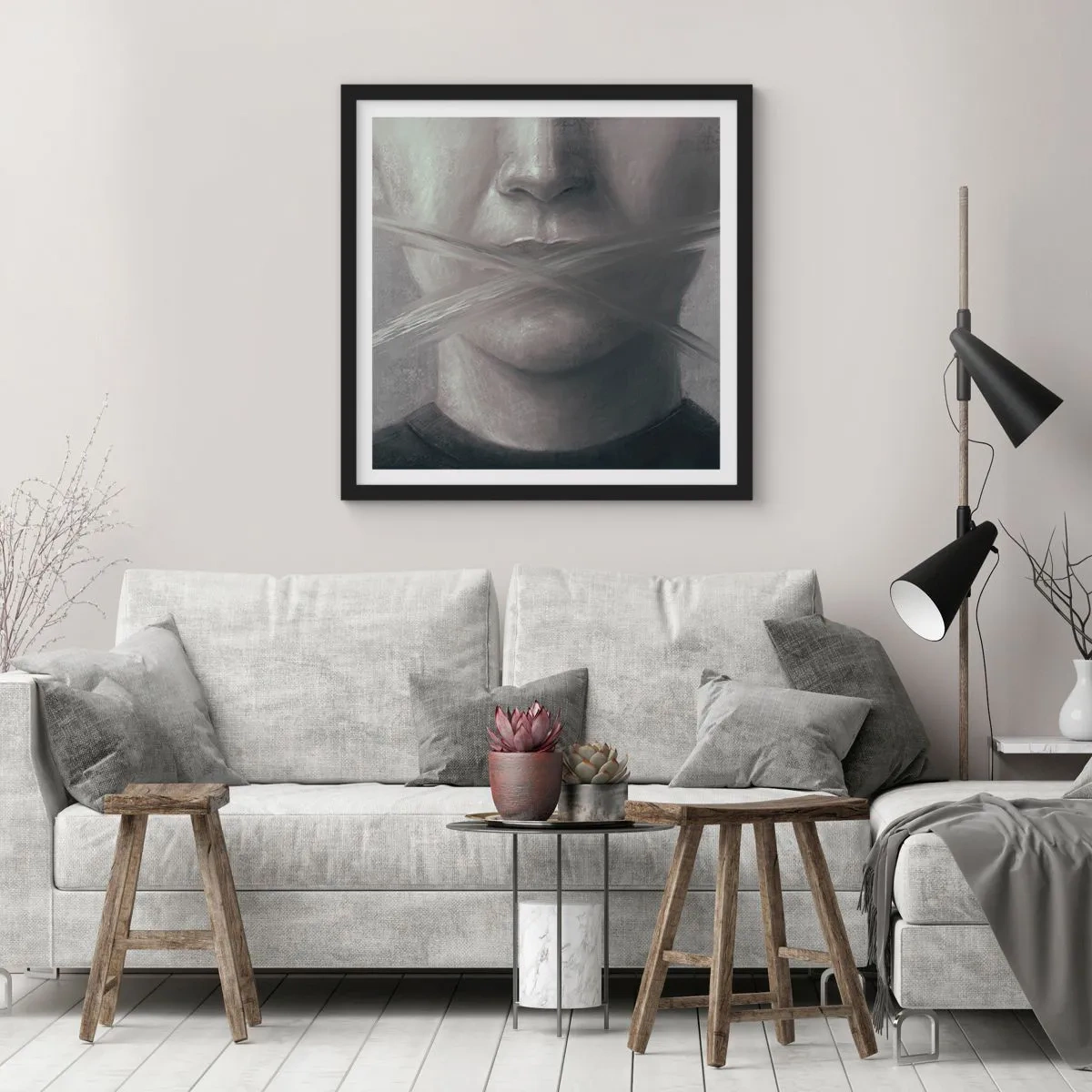 Poster in einem schwarzem Rahmen - Ohne ein Wort - 50x50 cm