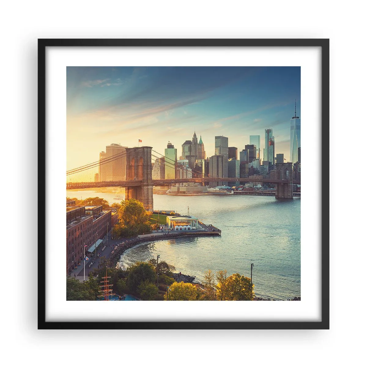 Poster in einem schwarzem Rahmen - Morgendämmerung der Großstadt - 50x50 cm