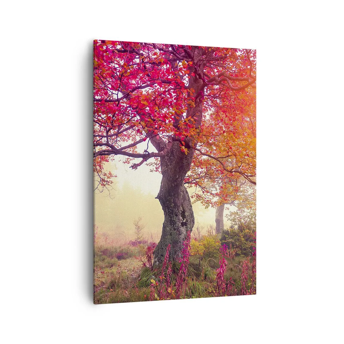 Bild auf Leinwand - Leinwandbild - Herbstlandschaft mit Bäumen in intensiven Farben - 70x100cm - Blühende Raserei - Moderne Wanddekoration für Wohnzimmer und Schlafzimmer ARTTOR