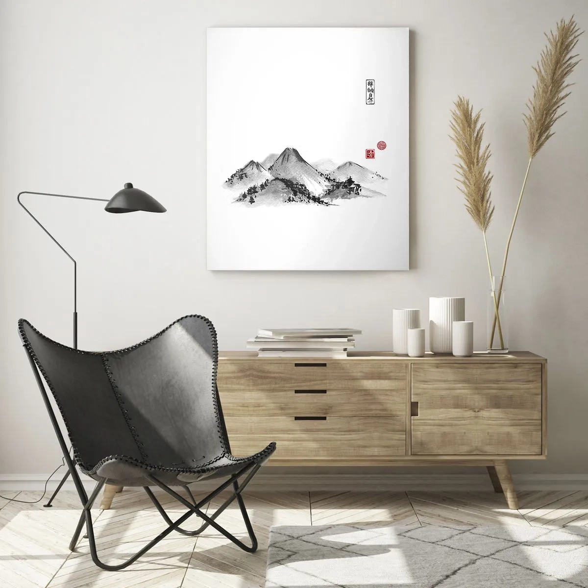 Glasbild - Bild auf glas - Eine minimalistische Berglandschaft im orientalischen Stil - 50x70cm - Unendliche Fernen - Moderne Wanddekoration für Wohnzimmer und Schlafzimmer ARTTOR