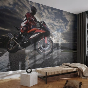 Fototapete Standard Eco - Dunkler Reiter - Automobil, Motorrad, Wettrennen - 250x175 cm