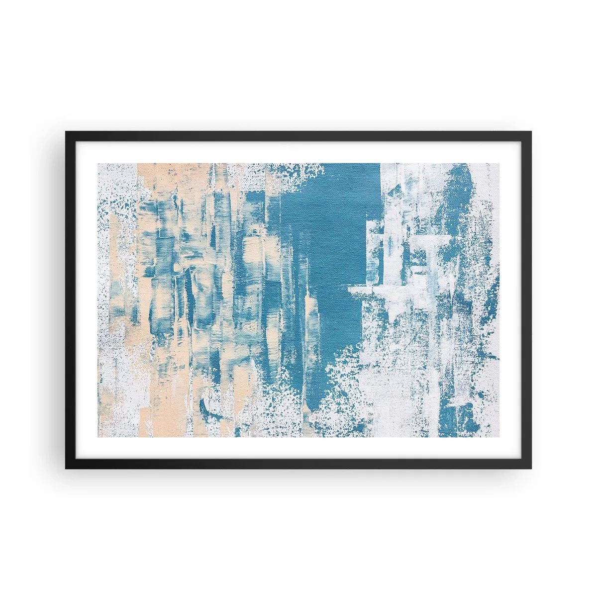 Poster in einem schwarzem Rahmen - Abstrakte Komposition in Blau- und Weißtönen - 70x50cm - Durch einen Eiszapfen - Moderne Wanddekoration für Wohnzimmer und Schlafzimmer ARTTOR
