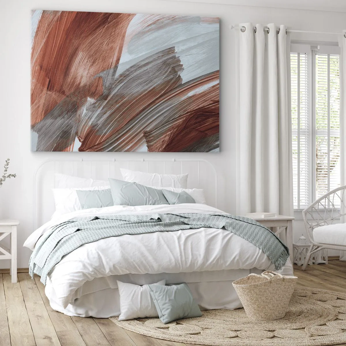 Bild auf Leinwand - Leinwandbild - Abstrakte Pinselstriche in Kupfer- und Grautönen - 100x70cm - Herbst und windige Abstraktion - Moderne Wanddekoration für Wohnzimmer und Schlafzimmer ARTTOR