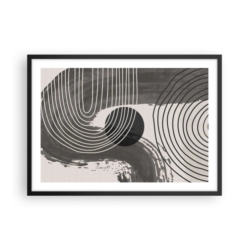 Poster in einem schwarzem Rahmen - Geometrische Linien und Ovale in monochromen Farbtönen - 70x50cm - Oval gewinnt - Moderne Wanddekoration für Wohnzimmer und Schlafzimmer ARTTOR