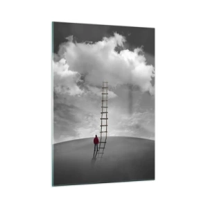 Glasbild - Bild auf glas - Eine Person betrachtet eine Leiter, die zu einer Wolke führt. - 50x70cm - Alles ist möglich - Moderne Wanddekoration für Wohnzimmer und Schlafzimmer ARTTOR