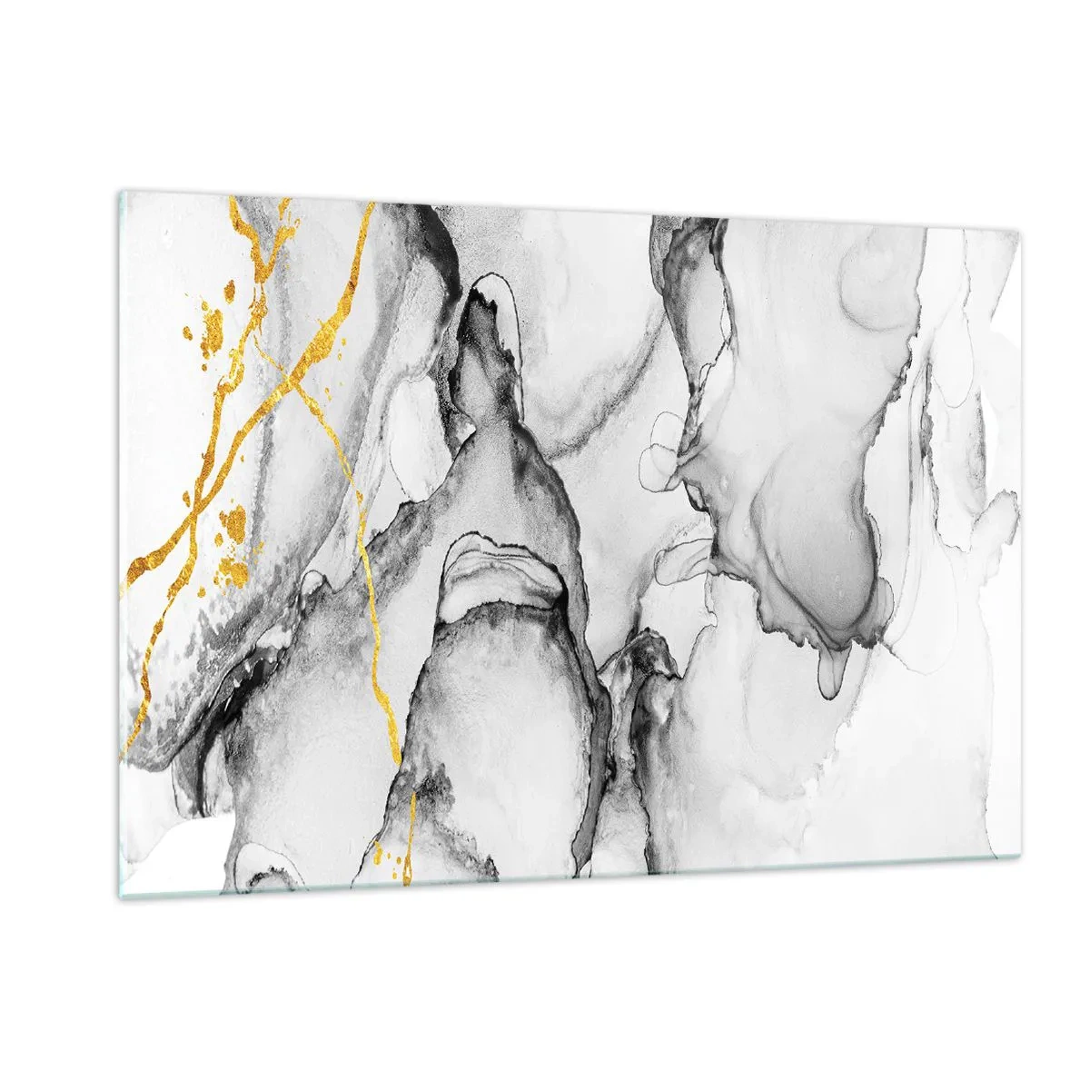 Glasbild - Bild auf glas - Abstrakte Schwarz-Weiß-Komposition mit goldenem Akzent - 120x80cm - Komposition mit Goldmotiv - Moderne Wanddekoration für Wohnzimmer und Schlafzimmer ARTTOR