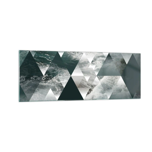 Glasbild - Bild auf glas - Geometrisches Muster mit Wellenmotiv in Grüntönen - 140x50cm - Kristallperspektive - Moderne Wanddekoration für Wohnzimmer und Schlafzimmer ARTTOR