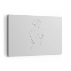 Bild auf Leinwand - Leinwandbild - Eine Konturlinie, die eine weibliche Silhouette vor einem hellen Hintergrund zeigt - 100x70cm - Körpermusik - Moderne Wanddekoration für Wohnzimmer und Schlafzimmer ARTTOR