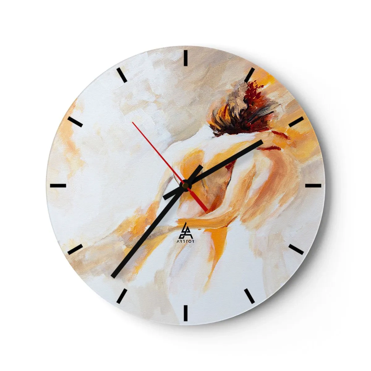 Wanduhr - Glasuhr - Eine künstlerische Darstellung eines eng verbundenen Paares in warmen Farben. - 30x30cm - Am Himmel der Nähe - Moderne Wanddekoration für Wohnzimmer, Küche und Schlafzimmer ARTTOR
