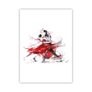 Poster - Ein Paar tanzt Tango mit dynamischen roten Akzenten - 50x70cm - Tango – der Rhythmus der Leidenschaft - Moderne Wanddekoration für Wohnzimmer und Schlafzimmer ARTTOR