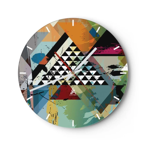 Wanduhr - Glasuhr - Ein Zifferblatt mit einem abstrakten geometrischen Motiv in lebendigen Farben. - 30x30cm - Wie einfach ist es - Moderne Wanddekoration für Wohnzimmer, Küche und Schlafzimmer ARTTOR