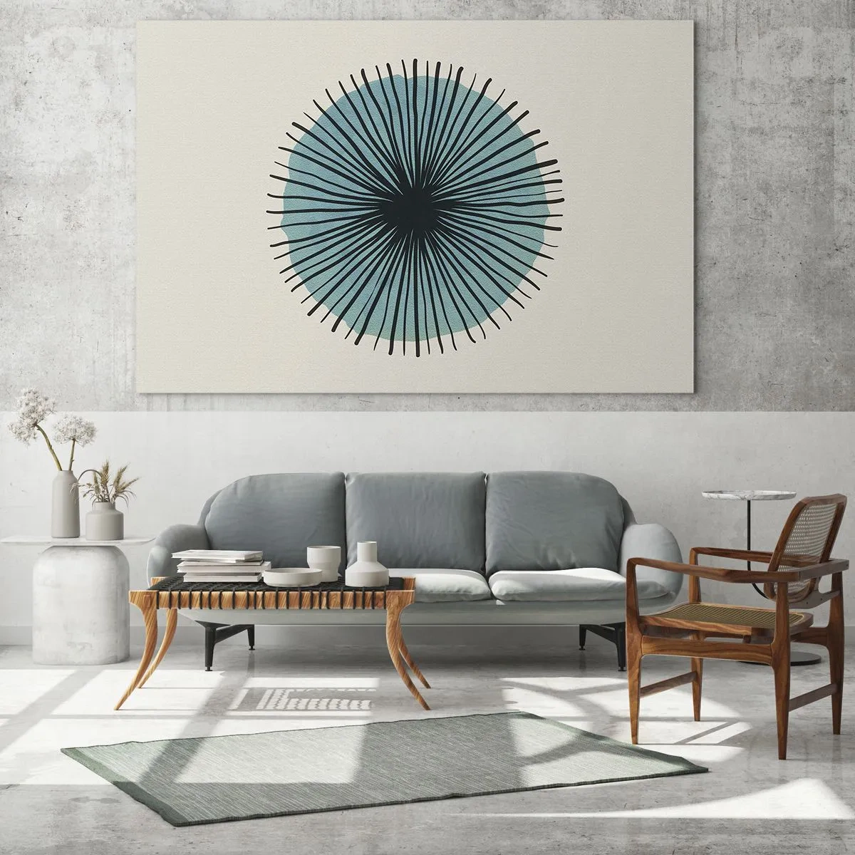 Glasbild - Bild auf glas - Geometrisches Muster in Türkis- und Schwarztönen - 70x50cm - Strahlend im Blau - Moderne Wanddekoration für Wohnzimmer und Schlafzimmer ARTTOR