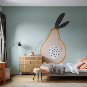 Fototapete Premium Sand - Eine minimalistische Illustration einer Birnenfrucht auf pastellfarbenem Hintergrund. - 100x70cm - Durchdringe die Natur der Dinge - Moderne Wanddekoration für Wohnzimmer und Schlafzimmer ARTTOR