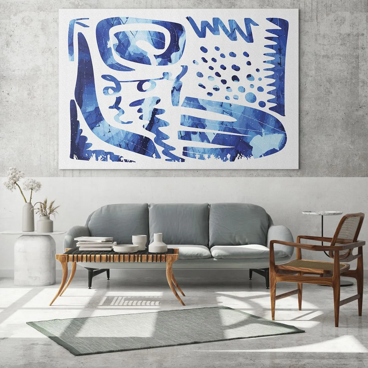 Glasbild - Bild auf glas - Dynamische blaue Abstraktion mit geometrischen Formen - 120x80cm - Zurück zu den Wurzeln - Moderne Wanddekoration für Wohnzimmer und Schlafzimmer ARTTOR