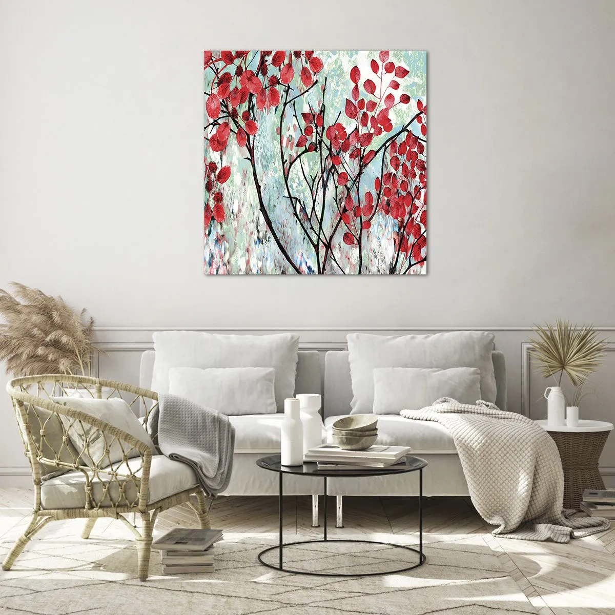 Glasbild - Bild auf glas - Baum in Scharlachrot - 70x70 cm