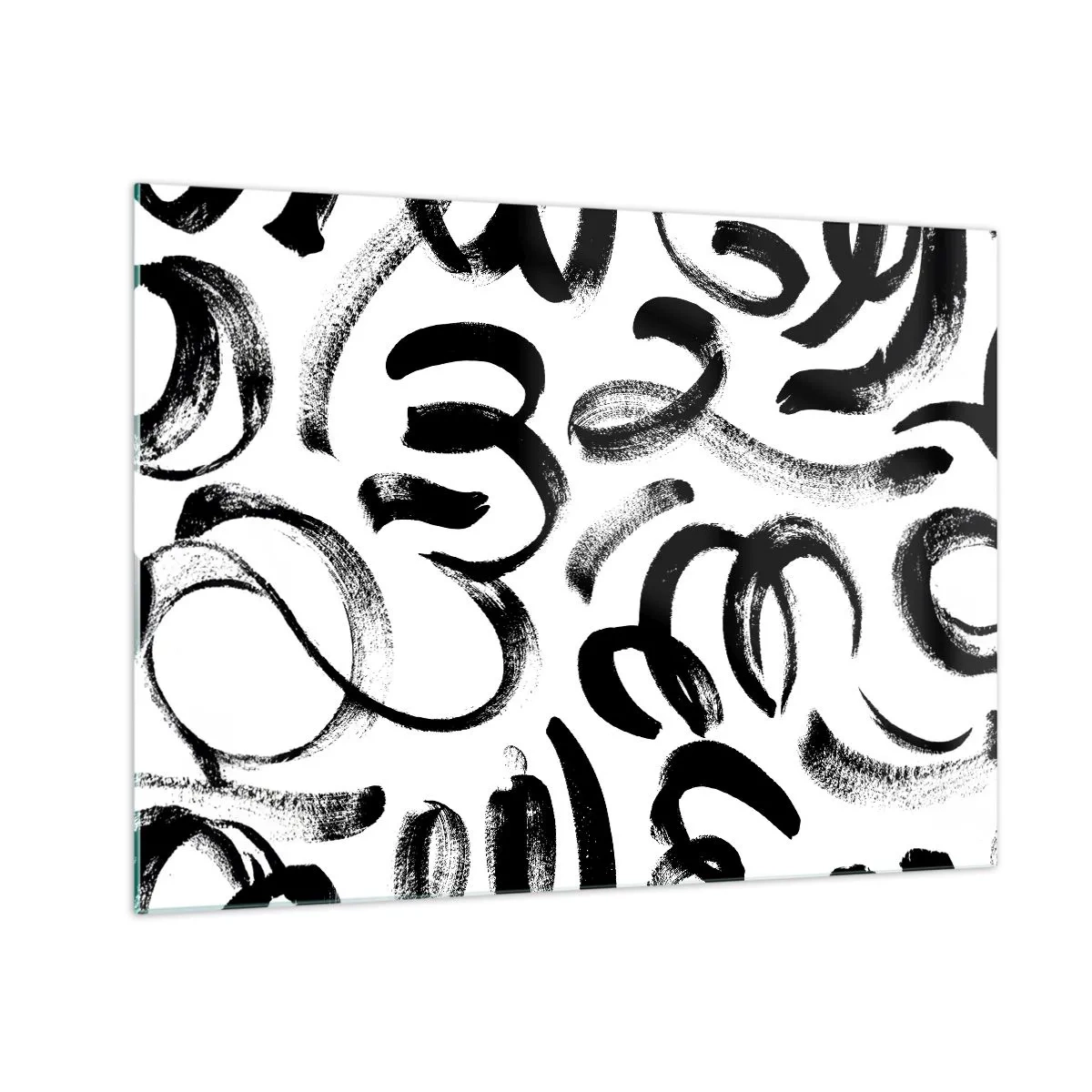 Glasbild - Bild auf glas - Schwarz-weiße abstrakte Pinselstriche - 70x50cm - Schwarz auf Weiß - Moderne Wanddekoration für Wohnzimmer und Schlafzimmer ARTTOR