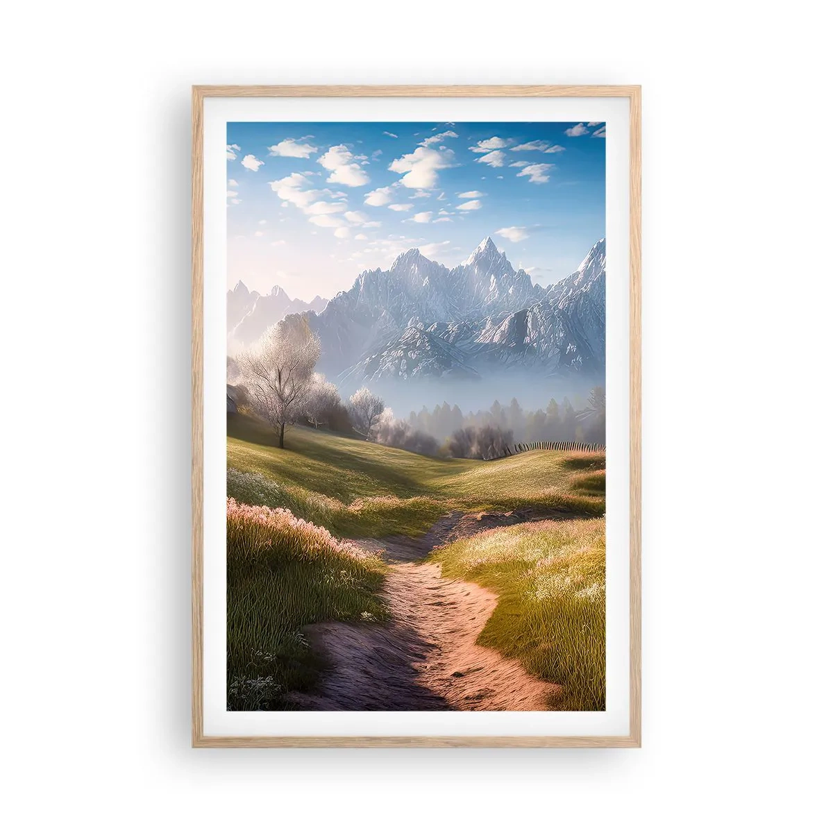 Poster in einem Rahmen aus heller Eiche - Idyllisches Tal - 61x91 cm