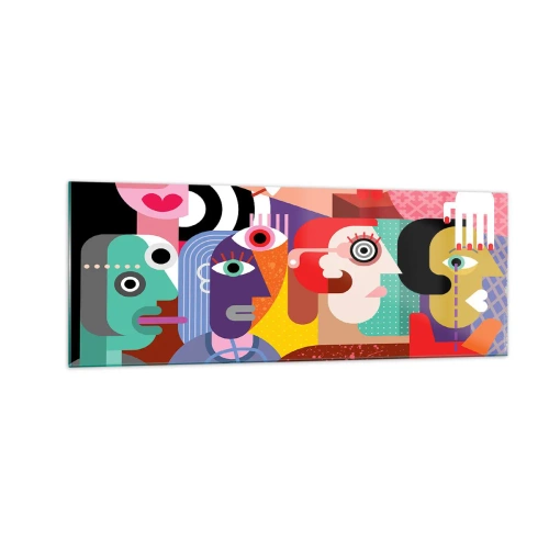Glasbild - Bild auf glas - Bunte Abstraktion mit geometrischen Flächen - 140x50cm - Wir sind von Herrn Picasso - Moderne Wanddekoration für Wohnzimmer und Schlafzimmer ARTTOR