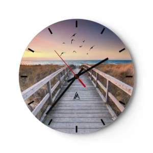 Wanduhr - Glasuhr - Holzsteg zum Strand bei Sonnenuntergang - 30x30cm - Der Raum für Auffliegen - Moderne Wanddekoration für Wohnzimmer, Küche und Schlafzimmer ARTTOR