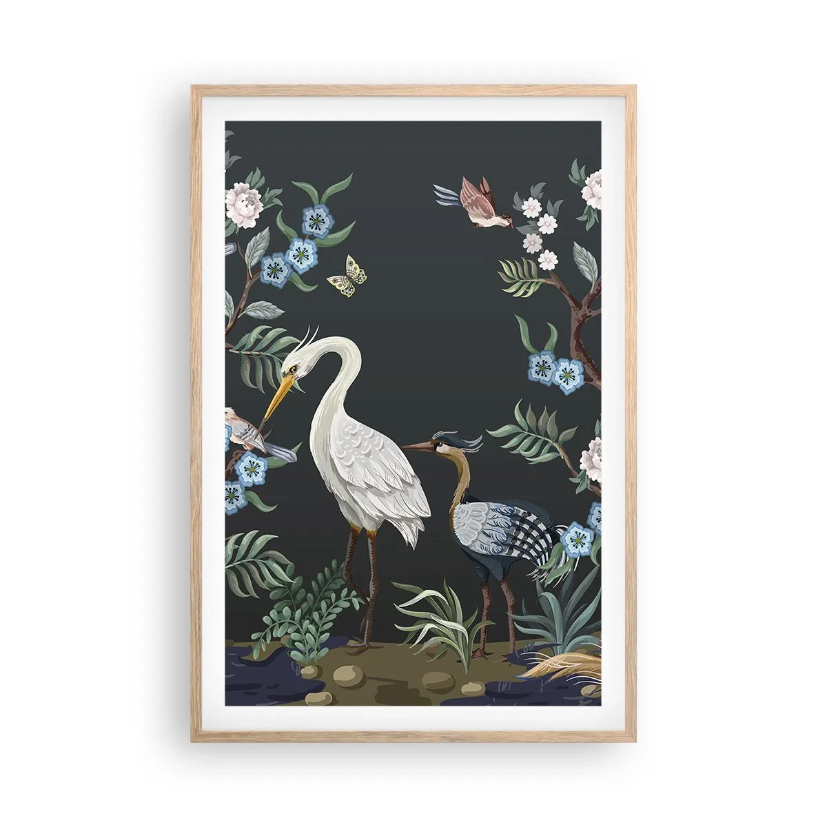 Poster in einem Rahmen aus heller Eiche - Vogelparade - 61x91 cm
