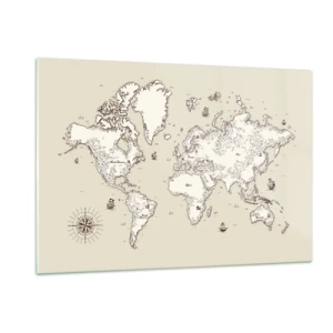 Glasbild - Bild auf glas - Eine stilisierte Weltkarte in einer klassischen Version - 120x80cm - Reise um die Welt - Moderne Wanddekoration für Wohnzimmer und Schlafzimmer ARTTOR
