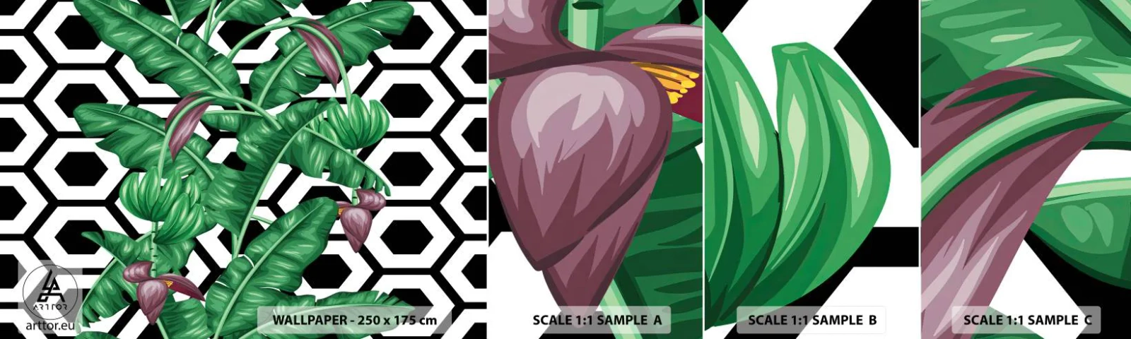 Fototapeten Muster Selbstklebend Deluxe Sticker - Von Natur aus eine symmetrische Komposition - Abstraktion, Blatt, Blume - 100x30 cm