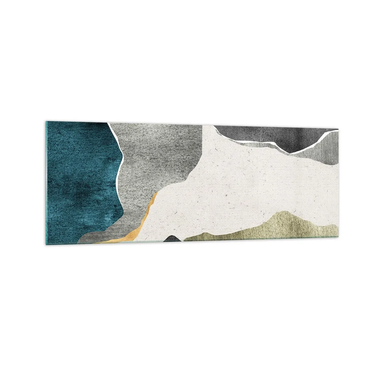 Glasbild - Bild auf glas - Geometrische Formen in Grau-, Grün- und Goldtönen - 140x50cm - Mosaikkomposition mit Goldfaden - Moderne Wanddekoration für Wohnzimmer und Schlafzimmer ARTTOR